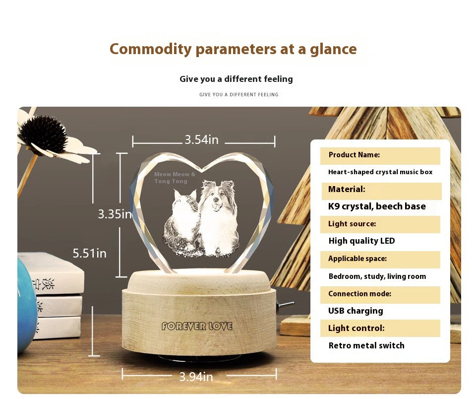 Heart-shaped crystal photo music box