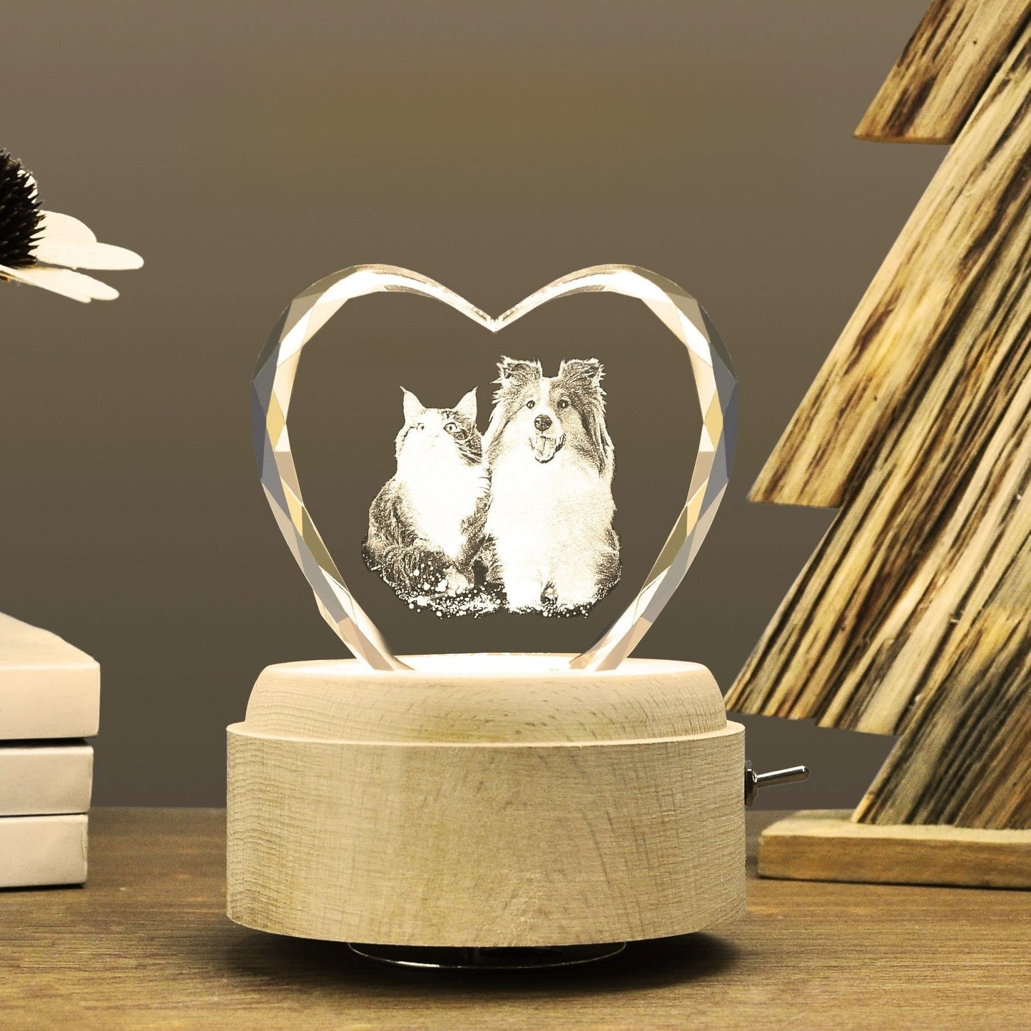 Heart-shaped crystal photo music box